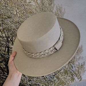 ASN Anthropologie Ranchwear Braided Boater Leather Hat Size Medium